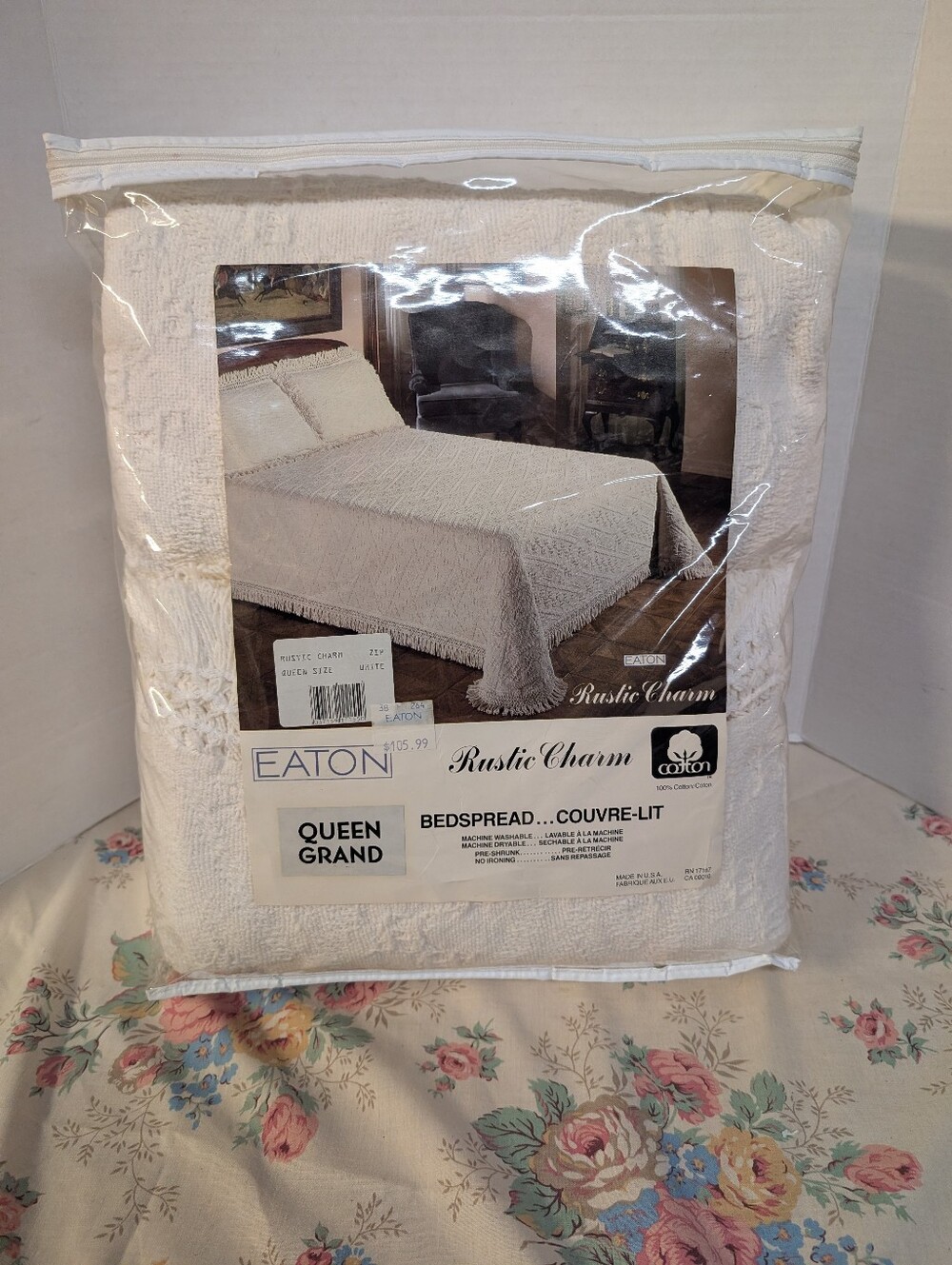 New Vintage Retro Eaton White Cotton Chenille Bedspread Coverlet Queen Bedding